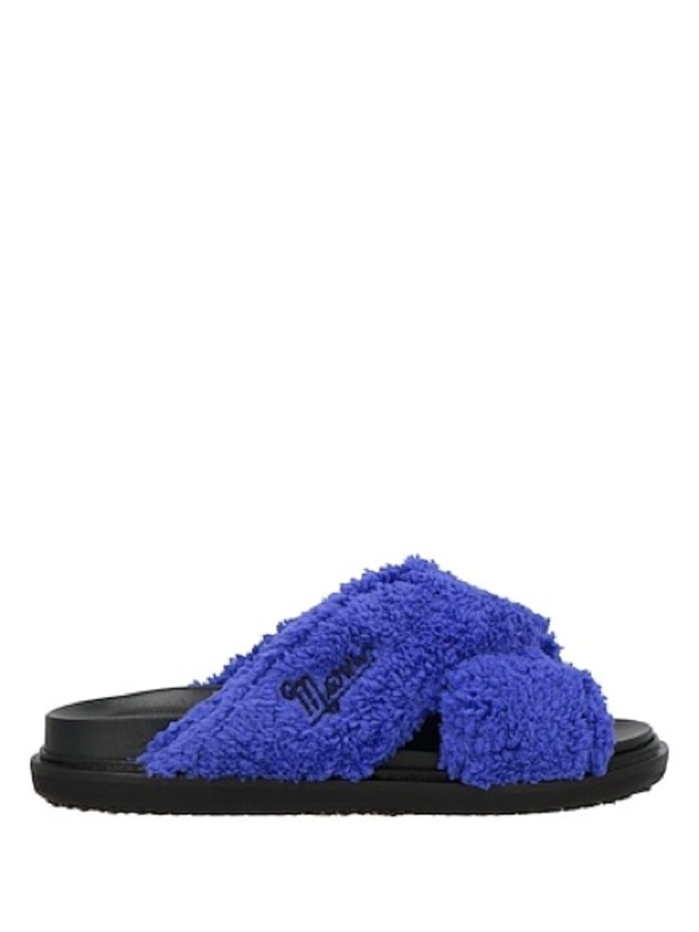 Marni Electric Blue Fuzzy Cross-Strap Slide Sandals